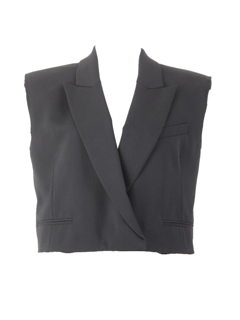 Zara Vest $90 Sz S Black Collared Faux Pockets Crop Viscose Elastane Vest